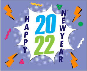 2022 Happy New Year Holiday Abstract Vector Illustration Colorful With Blue Background