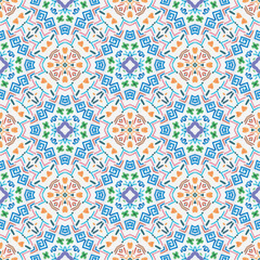 Ethnic Seamless Artwork. Blue Red Geometric Wallpaper. Graphic Hand drawn Tapestry. Multicolor Hippie Boho Rug. Bohemian Tie Dye Design. Folk Print Boho. Multicolor Apparel Border.