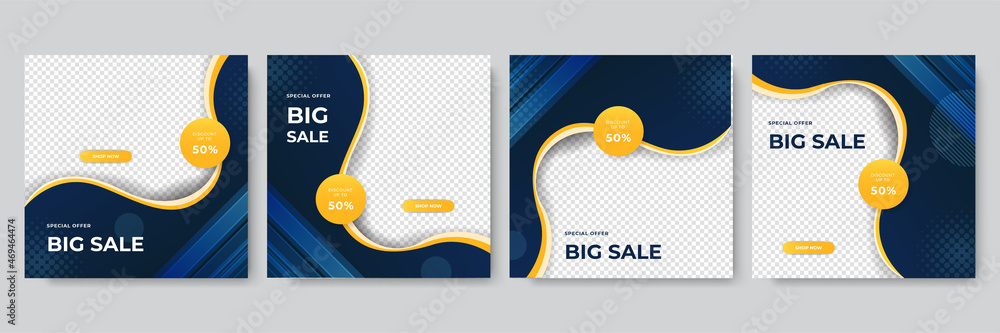 Poster Set of Editable minimal square banner template. Colorful background with balloon memphis stripe line shape. Suitable for social media post and web internet ads. Vector illustration with photo college