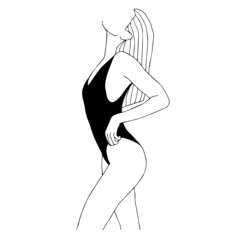 Silhouette of a girl in a modern style. Minimalistic tattoo design. A girl in a bodysuit, doodle