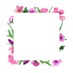 Watercolor wildflower.Rectangular frame.Wildflowers frame.Hand-painted illustration.