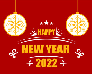 2022 Happy New Year Yellow And White Holiday Abstract Vector Illustration With Red Background