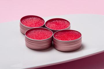 Set of sugar lip scrubs in metal case