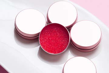 Set of sugar lip scrubs in metal case