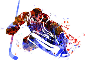Vector watercolor silhouette of a hockey goalie