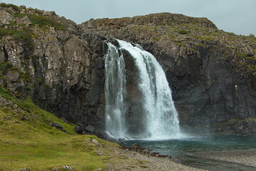 Waterfall on river Fossa at Fossfjördur, West Fjords, Iceland, Europe
