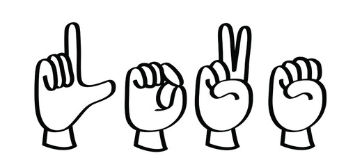 Deaf sign language. Love heart month or happy singles day. 14 february, valentine, valentines day. Fun vector icon or pictogram. Global love day. Hearts symbol. Deafness cartoon. Gestures hand. 