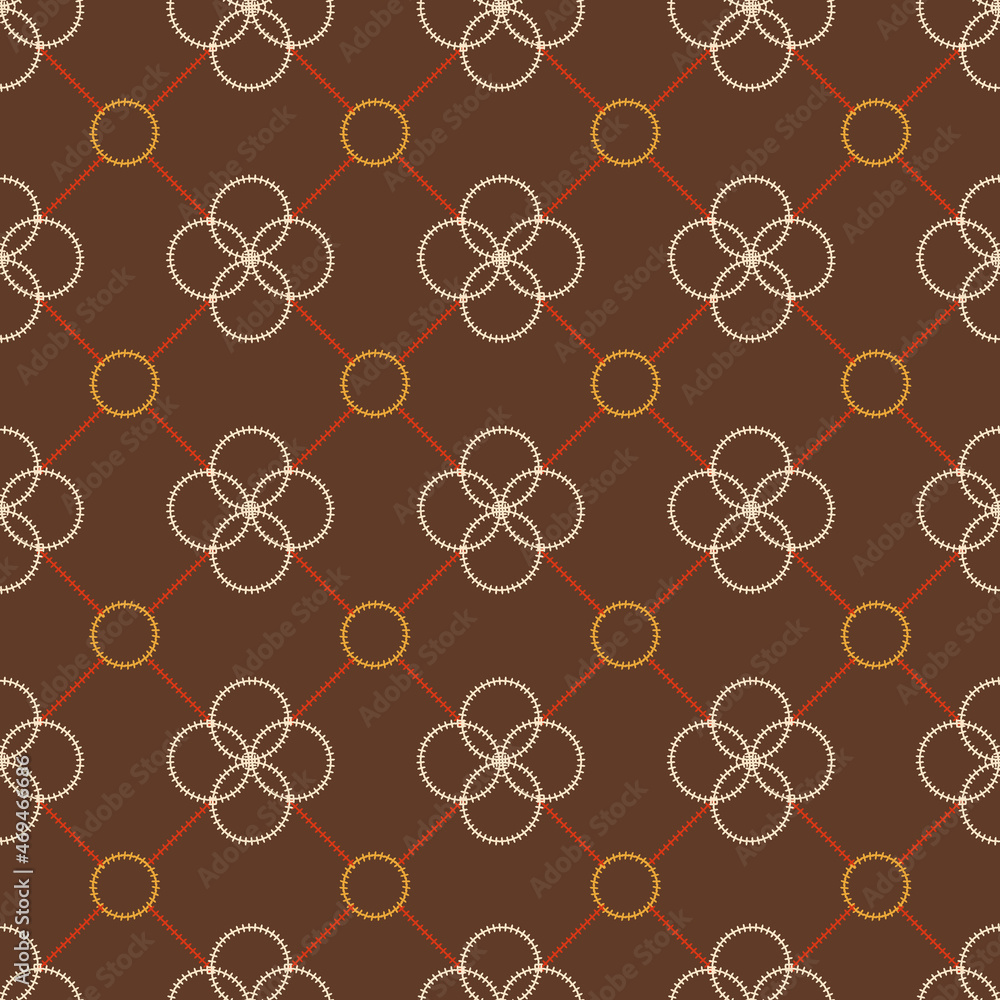 Poster brown, red, off white and orange simple retro outline clover pattern with texture vector seamless re