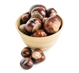 Bowl of chestnuts isolated on white background