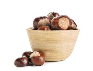 Bowl of chestnuts isolated on white background