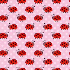 Pink seamless pattern with cute ladybird
