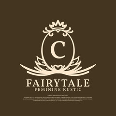 letter C rustic vector logo design for natural beauty care, restaurant, hotel and cottage