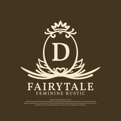 letter D rustic vector logo design for natural beauty care, restaurant, hotel and cottage