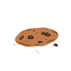 Chocolate chip cookie on white background. Vector flat illustration