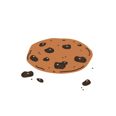 Vector flat illustration. Chocolate chip cookie on white background