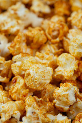 fresh caramelized popcorn close up