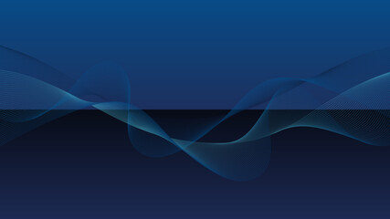 曲線(ウェーブ)をメインにした、青いグラデーションのシンプルなアブストラクト背景素材　横長いサイズのベクターイラスト