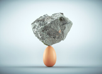 Rock standing on egg.