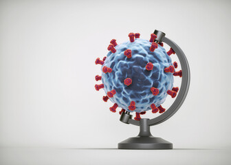 Virus as planet earth. Global pandemic and corona virus crisis. This is a 3d render illustration