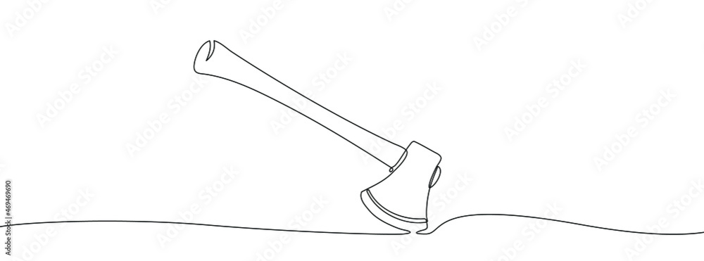 Aufkleber continuous line drawing of axe. axe linear icon. one line drawing background. vector illustration. a
