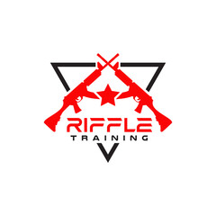 Fototapeta premium Crossed riffle with triangle shield logo design