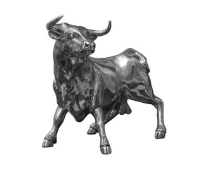 Silver Resin Bull Figurine