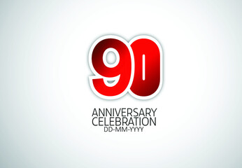 Simple Classic Style 90 Year Anniversary Red Color with on grey white Background, For Invitation, banner, ads, greeting card-vector