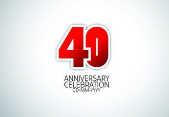 Simple Classic Style 40 Year Anniversary Red Color with on grey white Background, For Invitation, banner, ads, greeting card-vector