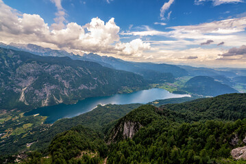 Naklejka na ściany i meble Beautiful aerial view of Lake Bohinj in Slovenia