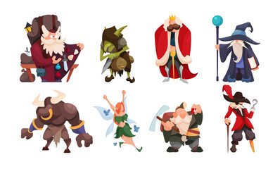A set of fantasy fairy-tale characters in the cartoon style