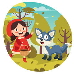Obraz premium Cartoon Drawing Of Red Riding Hood