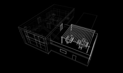 house architectural drawing 3d illustration