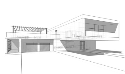 Abstract buildings architectural drawing 3d illustration