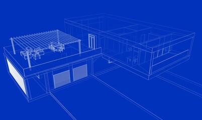 house architectural drawing 3d illustration