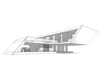 Fototapeta na wymiar house architectural drawing 3d illustration
