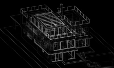 house architectural drawing 3d illustration