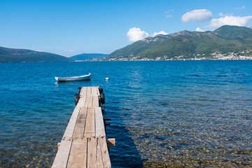 Boat in the sea. Boko Kotor bay, Montenegro