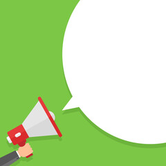 Hand holding megaphone with bubble speech