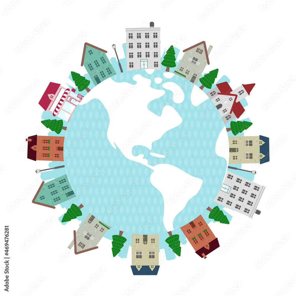 Wall mural Circular townscape vector  illustration (earth)