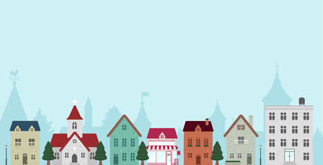 Simple horizontal townscape vector banner illustration