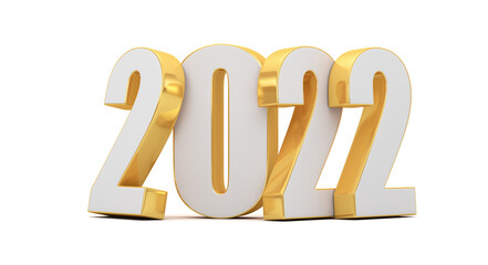 New year 2022. White numbers with gold decor on a white background. 3d render illustration.
