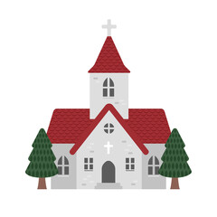 cartoon church flat design illustration (front view).