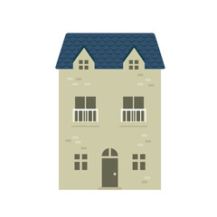 cartoon building / house flat design illustration (front view).