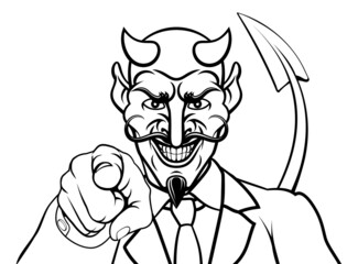 Devil Evil Businessman in Suit Pointing
