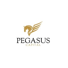 Logo vector illustration template, strong elegant pegasus on white background,