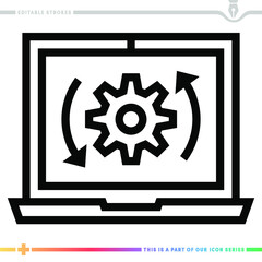 The editable line icon of operating system update can be used as a customizable black stroke vector illustration.