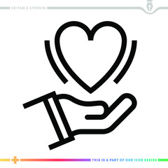 The editable line icon of organ donation can be used as a customizable black stroke vector illustration.