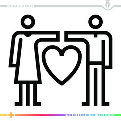 The editable line icon of heterosexual partners can be used as a customizable black stroke vector illustration.