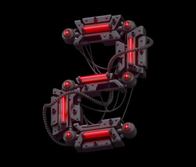 Fototapeta premium Black futuristic font. Light red neon. Number 2. 