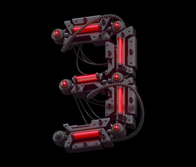 Black futuristic font. Light red neon. Number 3. 